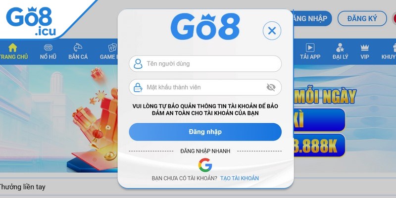 Bật mí các thao tác thực hiện đăng nhập Go8