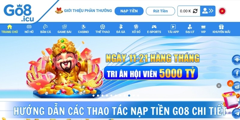 Hướng dẫn các thao tác nạp tiền Go8 chi tiết
