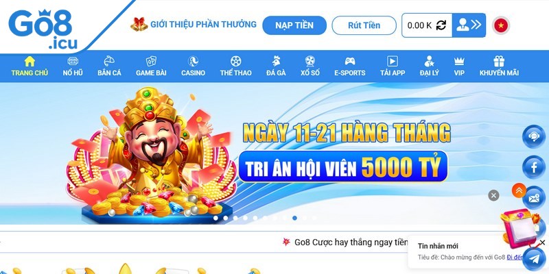 Hướng dẫn các thao tác nạp tiền Go8 chi tiết 