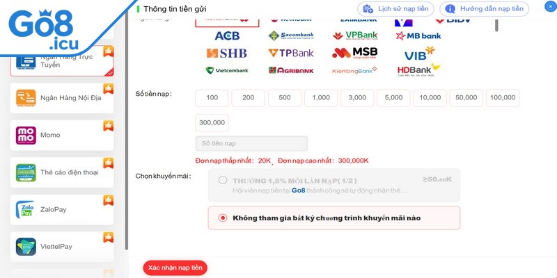 Nguyên nhân giao dịch nạp tiền Go8 thất bại 
