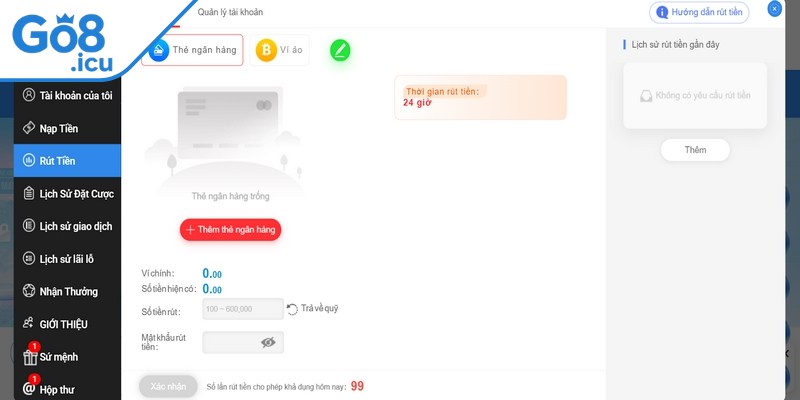 Các thao tác thực hiện rút tiền Go8 nhanh chóng